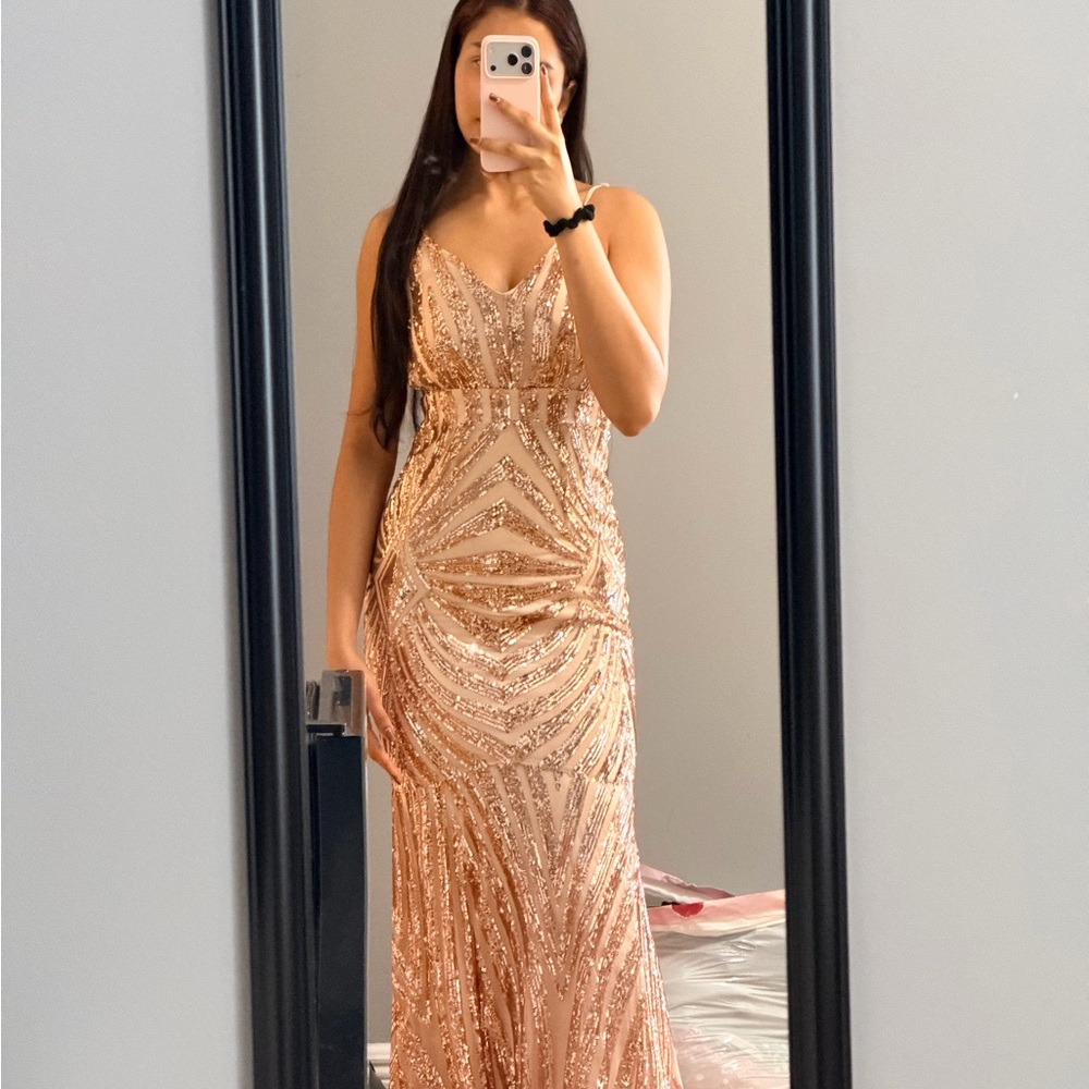 L'ATISTE Rose Gold Sequin Prom Dress